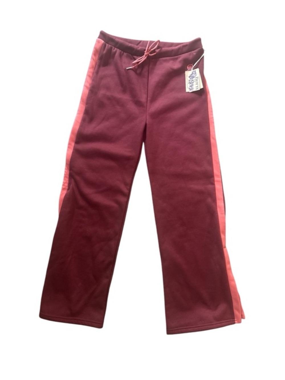 Born Outdoor Women’s Size Large Maroon Sweatpants with Pink Side Stripe NWT New